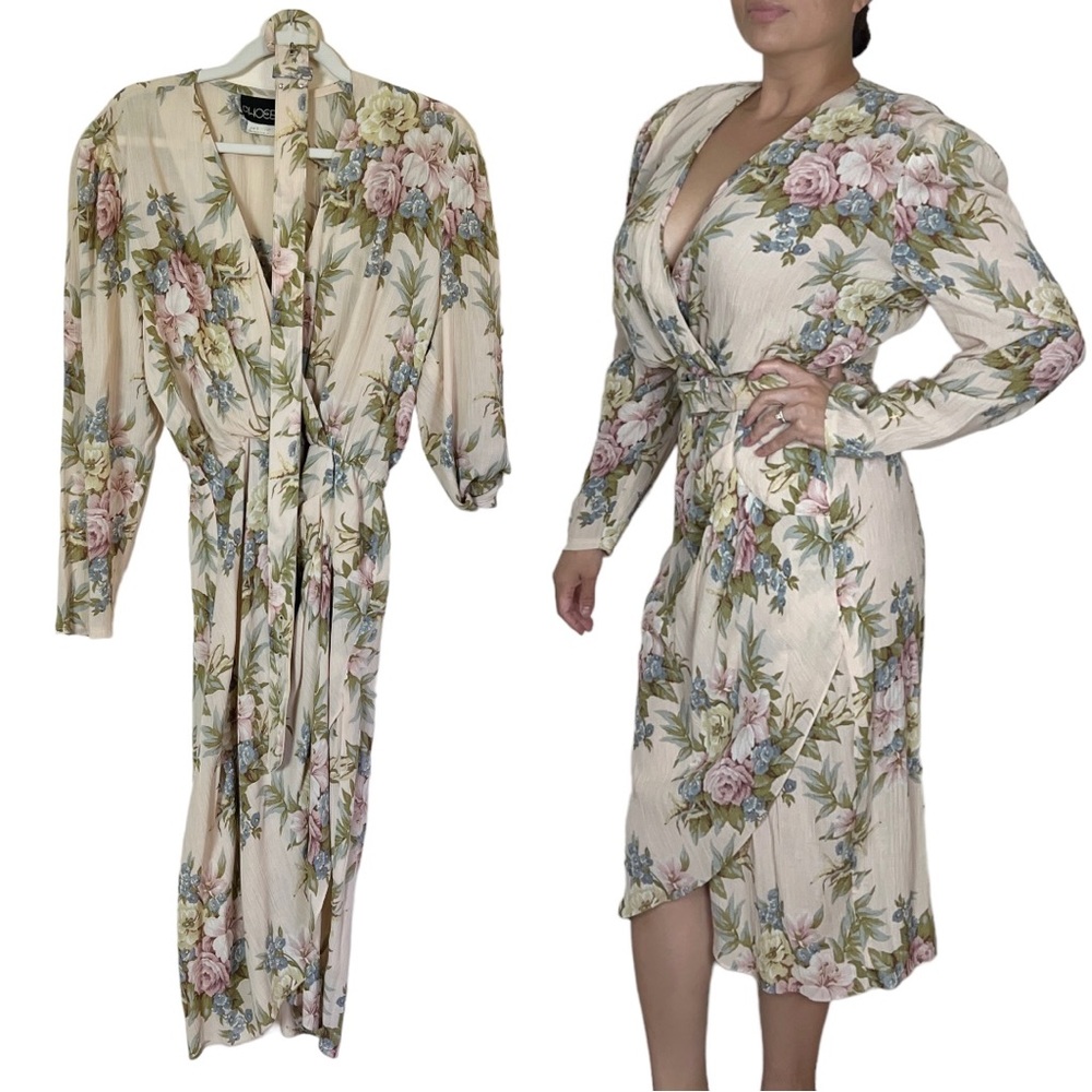 Vintage Phoebe Floral Long Sleeve Midi Length
Belted Crinkle Dress Size 6